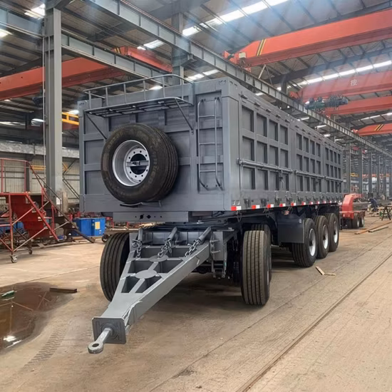 Reboque completo de 3 eixos com barra de tração e cerca para transporte seguro de carga