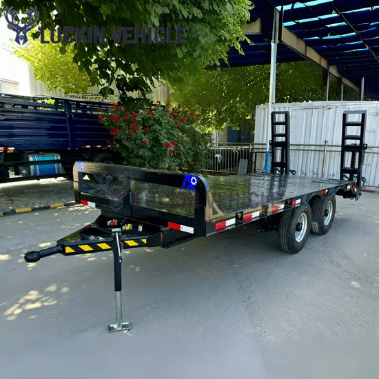 Mini reboque leve com plataforma baixa e barra de tração, 2 eixos, reboque completo